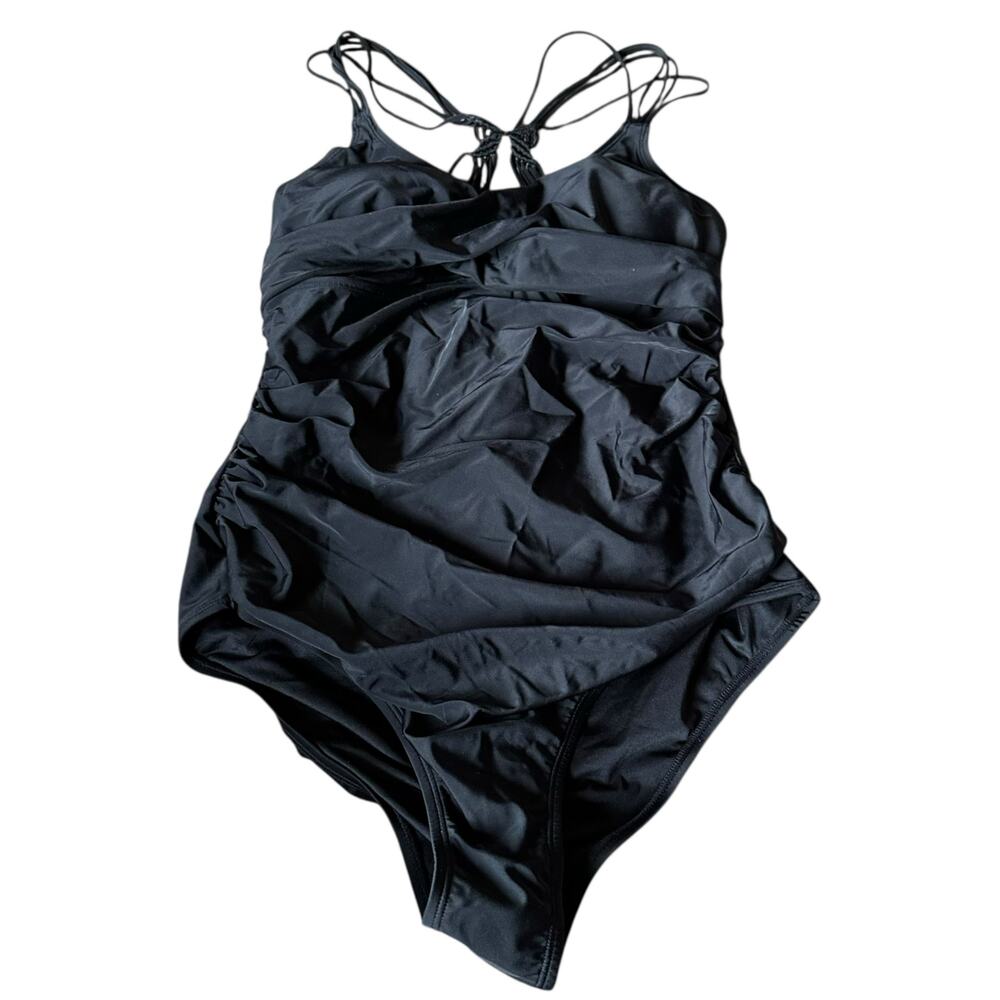 CUPSHE Black Braided Strappy Back One Piece Swimsuit Women's Size Large NWT‎